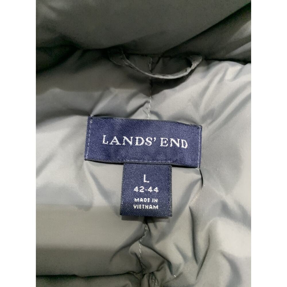 Lands End Puffer Vest Men’s Sz Large Gray 70% Down 30% Feathers Snap Puffy Golf - Picture 7 of 9